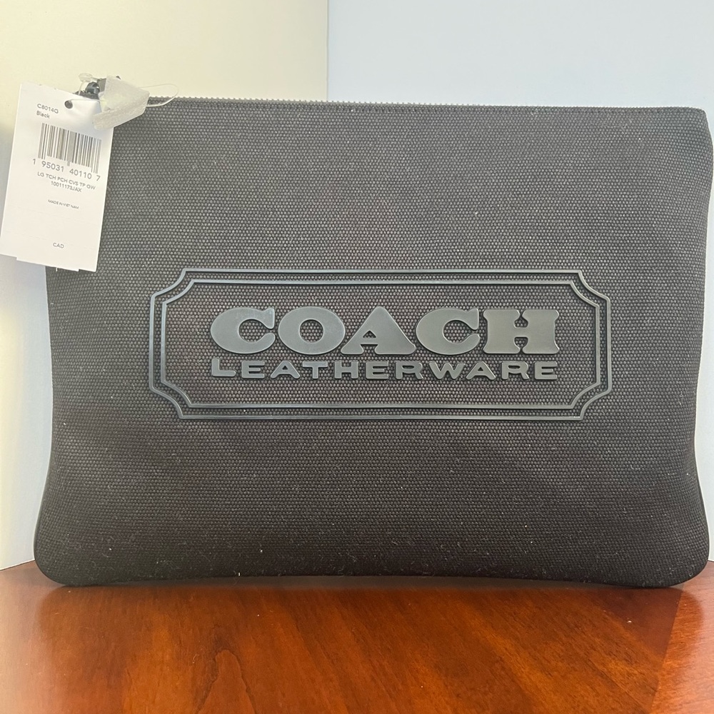 Coach Leatherware Black Canvas Leather Large Zipper Pouch C8014G